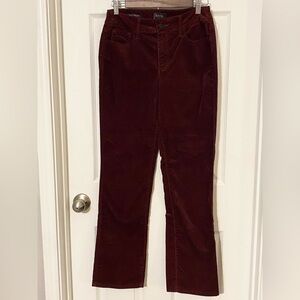 NYDJ Marilyn Straight Deep Burgundy Velveteen Pants Size 6  - Dark Academia
